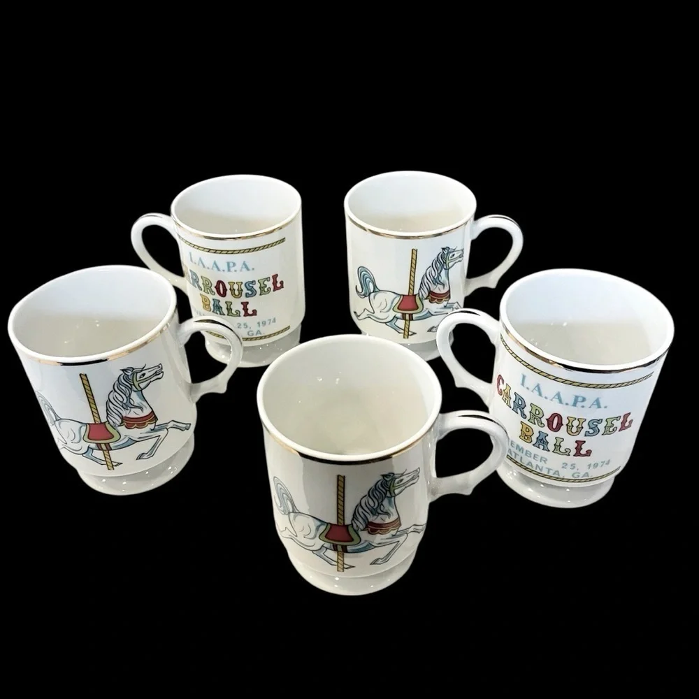 Vintage 1974 IAAPA Carousel Ball Commemorative Mugs (Set of 5) 3.75”